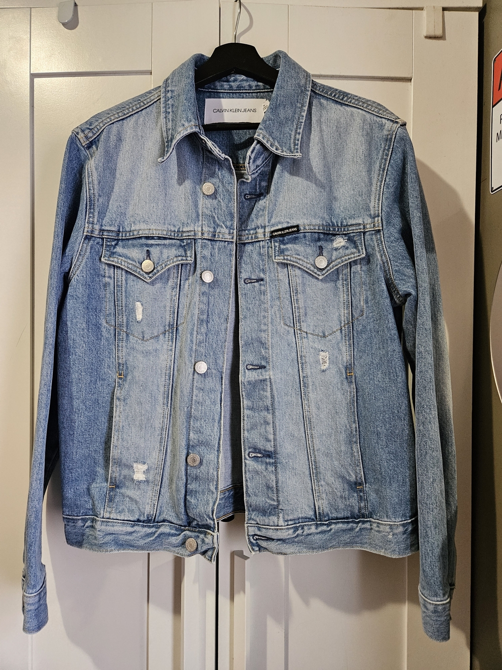 Calvin Klein Light Wash Distressed Denim Jacket